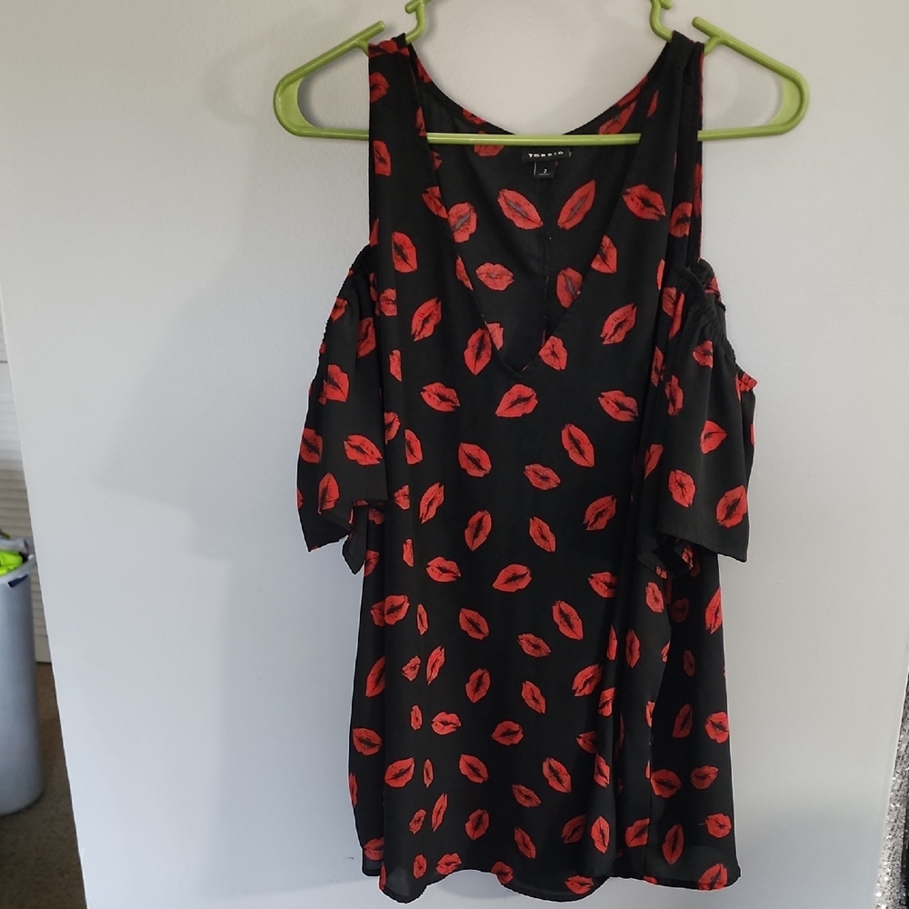 Black Dress with Red Lip Print